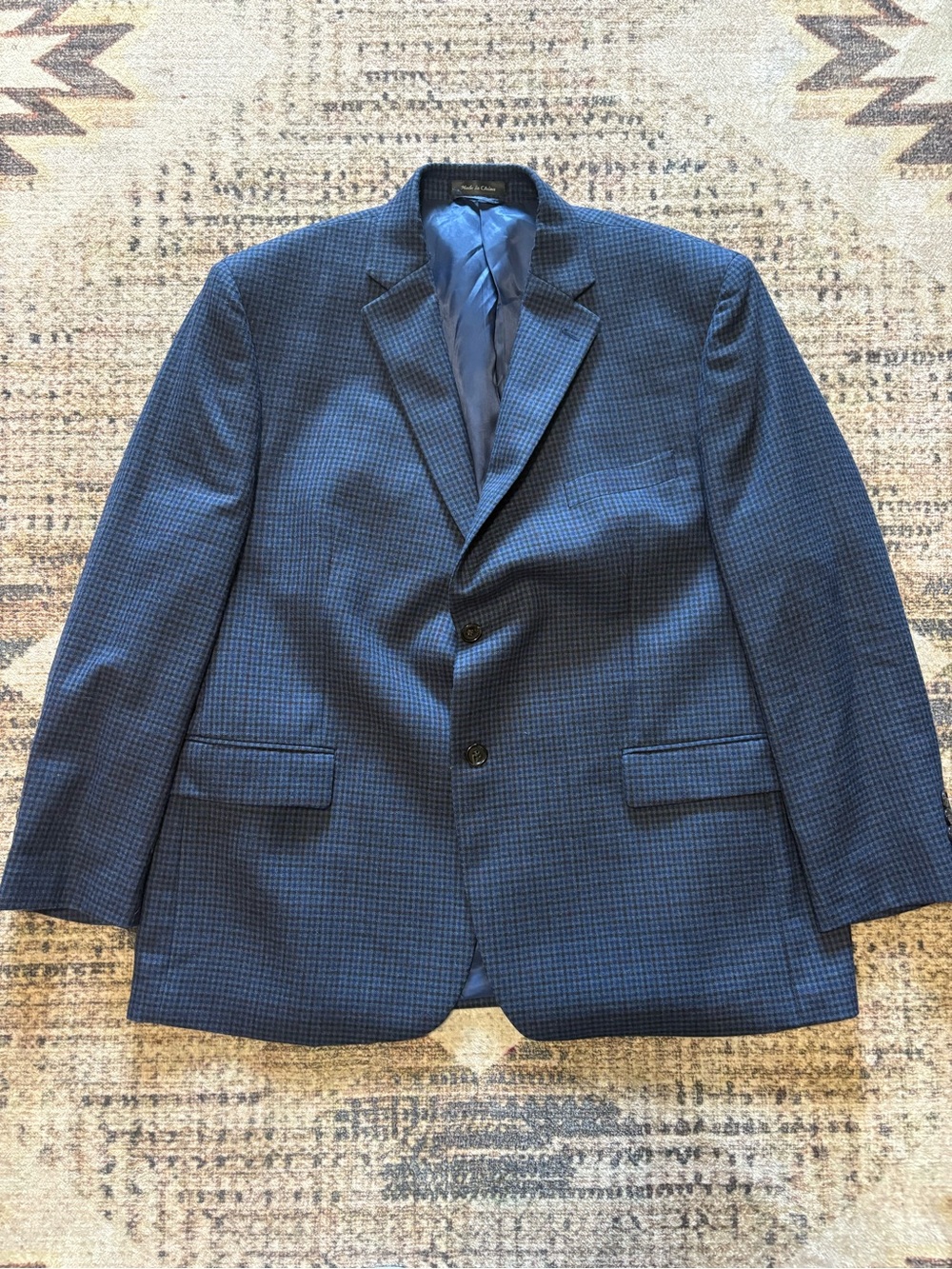 Lauren Ralph Lauren Blazer Mens 44S Navy Blue Plaid Two Button Sport Coat Jacket